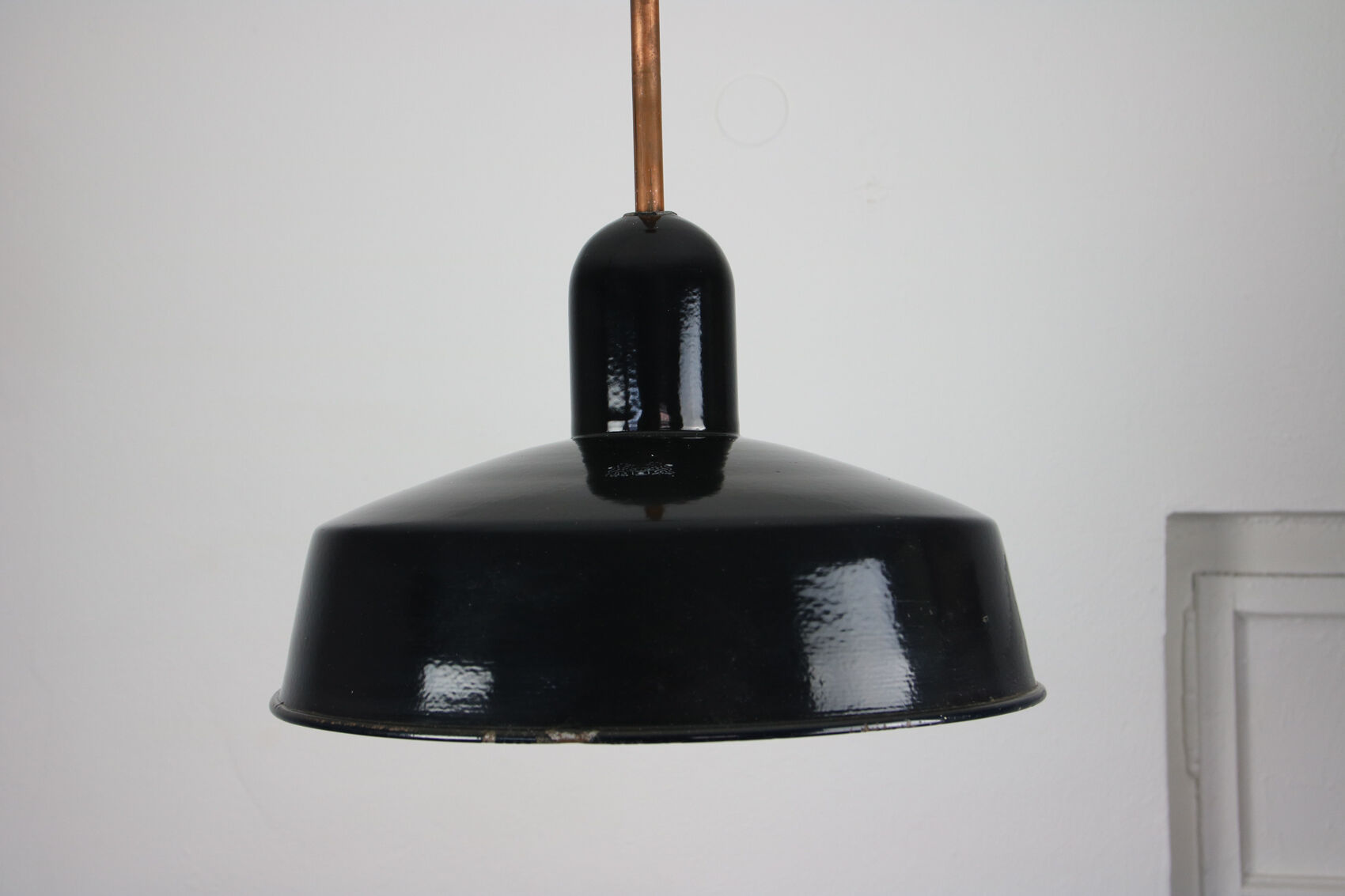 Black industrial enamel pendant light Vintage from Emo, 1960s