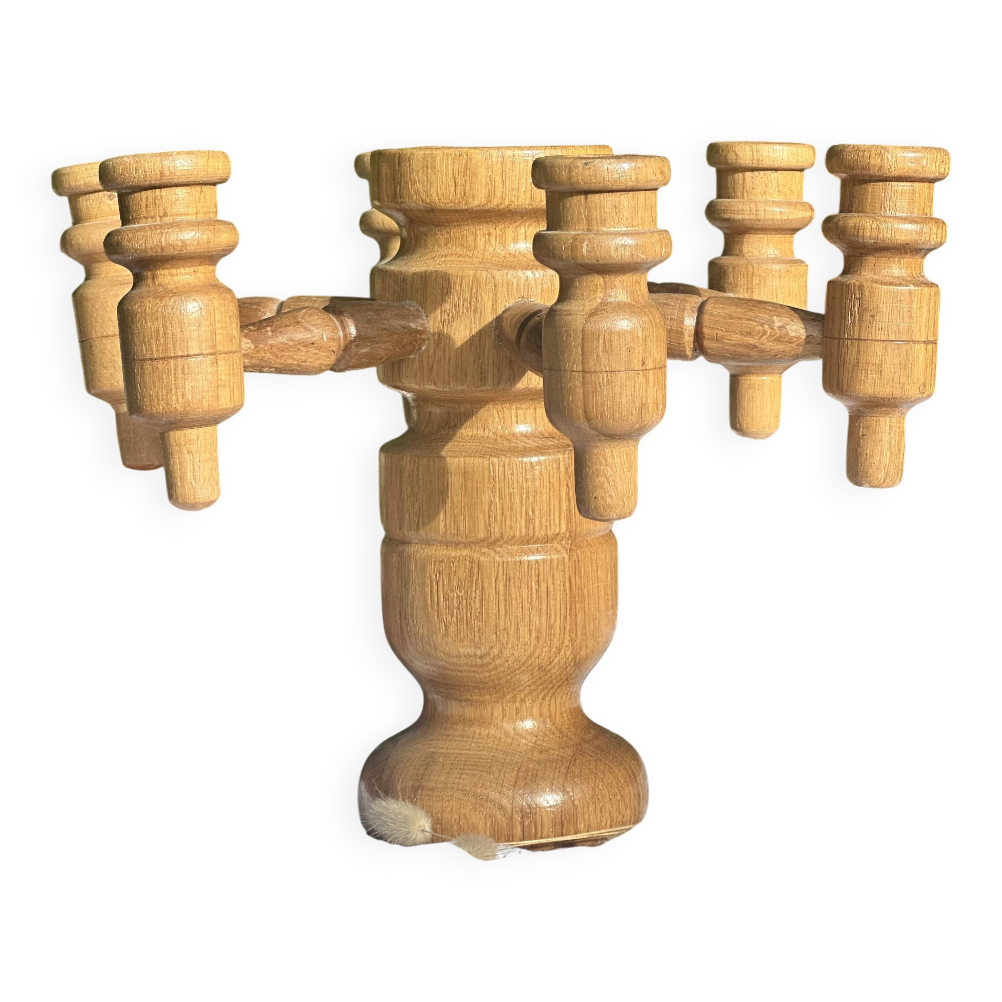 Vintage Scandinavian Candle Holder in Natural Wood, 60s Design - 7 Candles