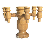 Vintage Scandinavian Candle Holder in Natural Wood, 60s Design - 7 Candles