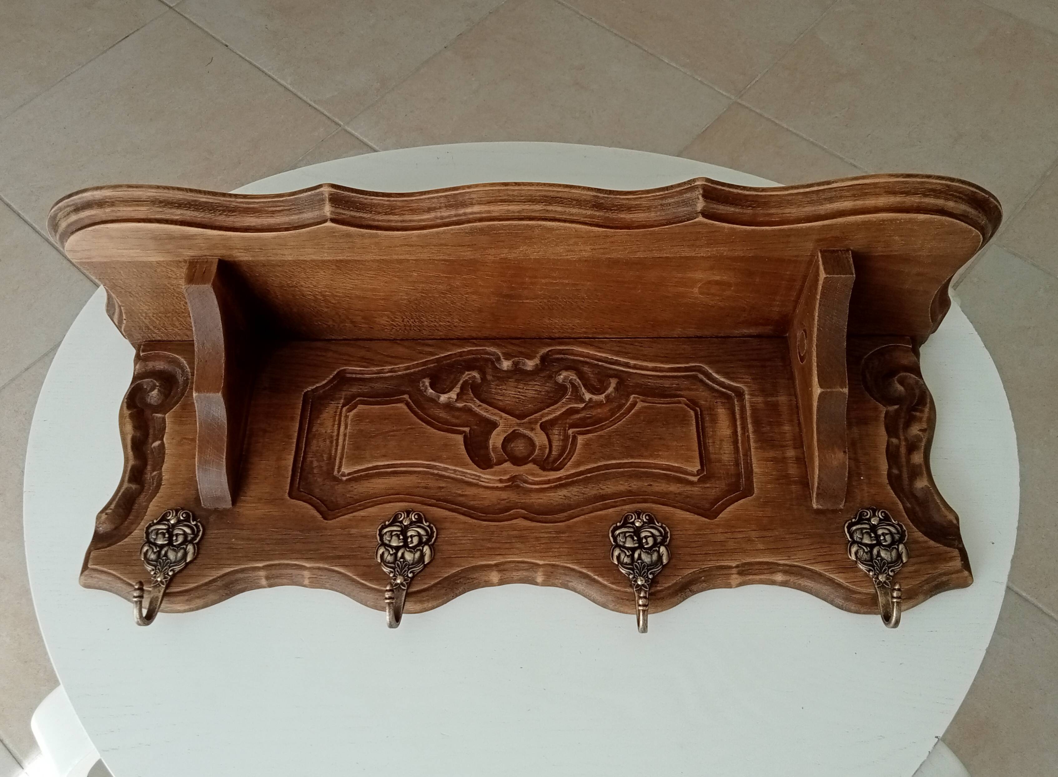 1930s oak wall coat rack