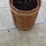 cache pot vintage en rotin année 50
