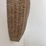 Pair of vintage wall lights, woven rattan, France 1980