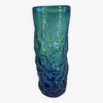 Design vase by Molina Murano blue green with yellow effect