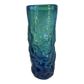 Design vase by Molina Murano blue green with yellow effect