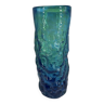 Vase design signé Molina Murano bleu vert avec effet jaune