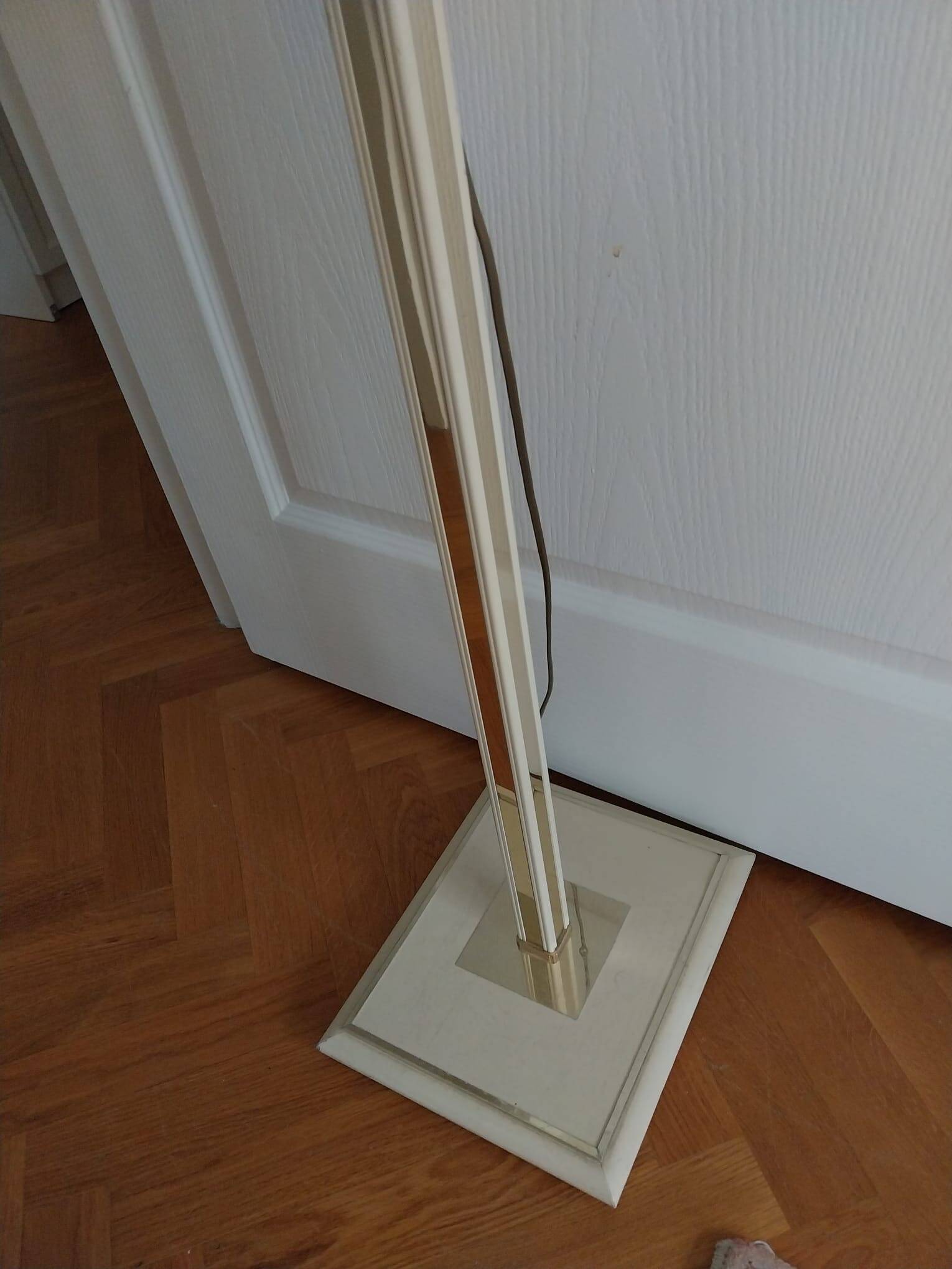 Vintage floor lamp with beige fabric shade and gold legs