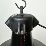 Industrial black enamel factory lamp with cast iron top, 1960s
