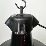 Industrial black enamel factory lamp with cast iron top, 1960s