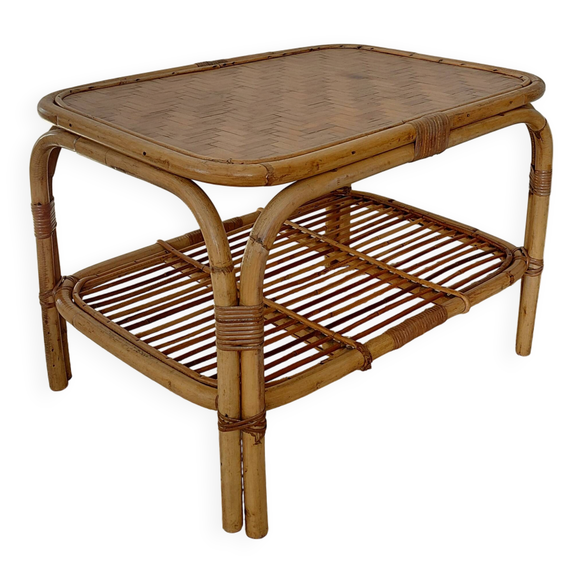 Vintage coffee table / side table in rattan and bamboo – 1960s