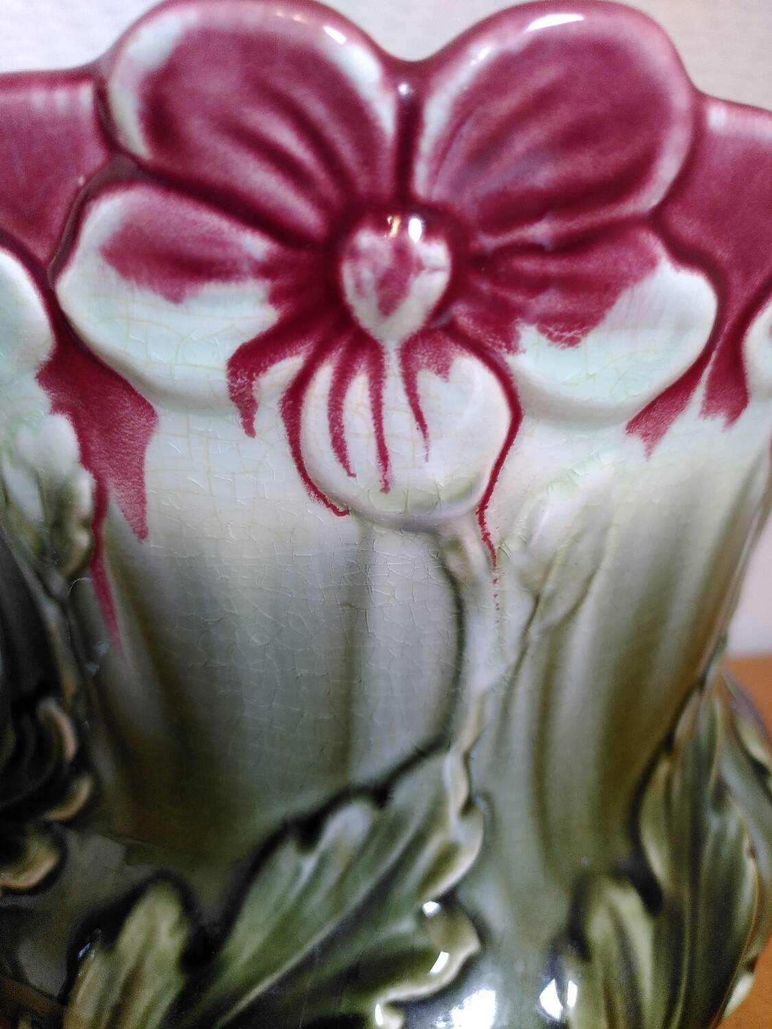 Pair of Art Nouveau majolica plant pots