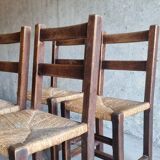 Set of 4 brutalist straw chairs