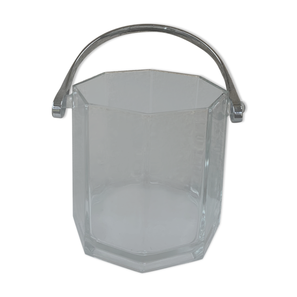 Seau à glace en verre à facettes vintage 1970