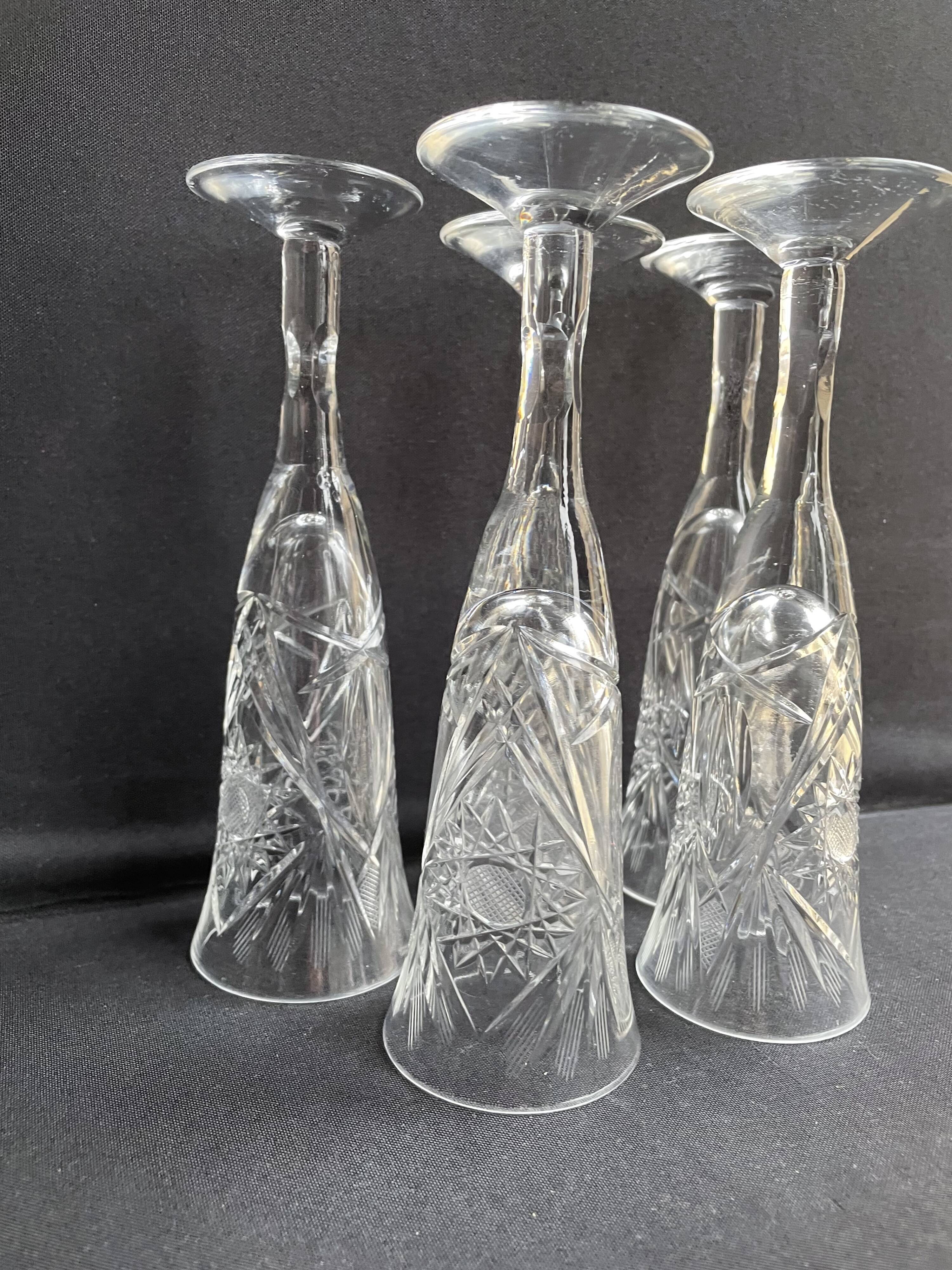 Champagne flutes, cut crystal, bohemian