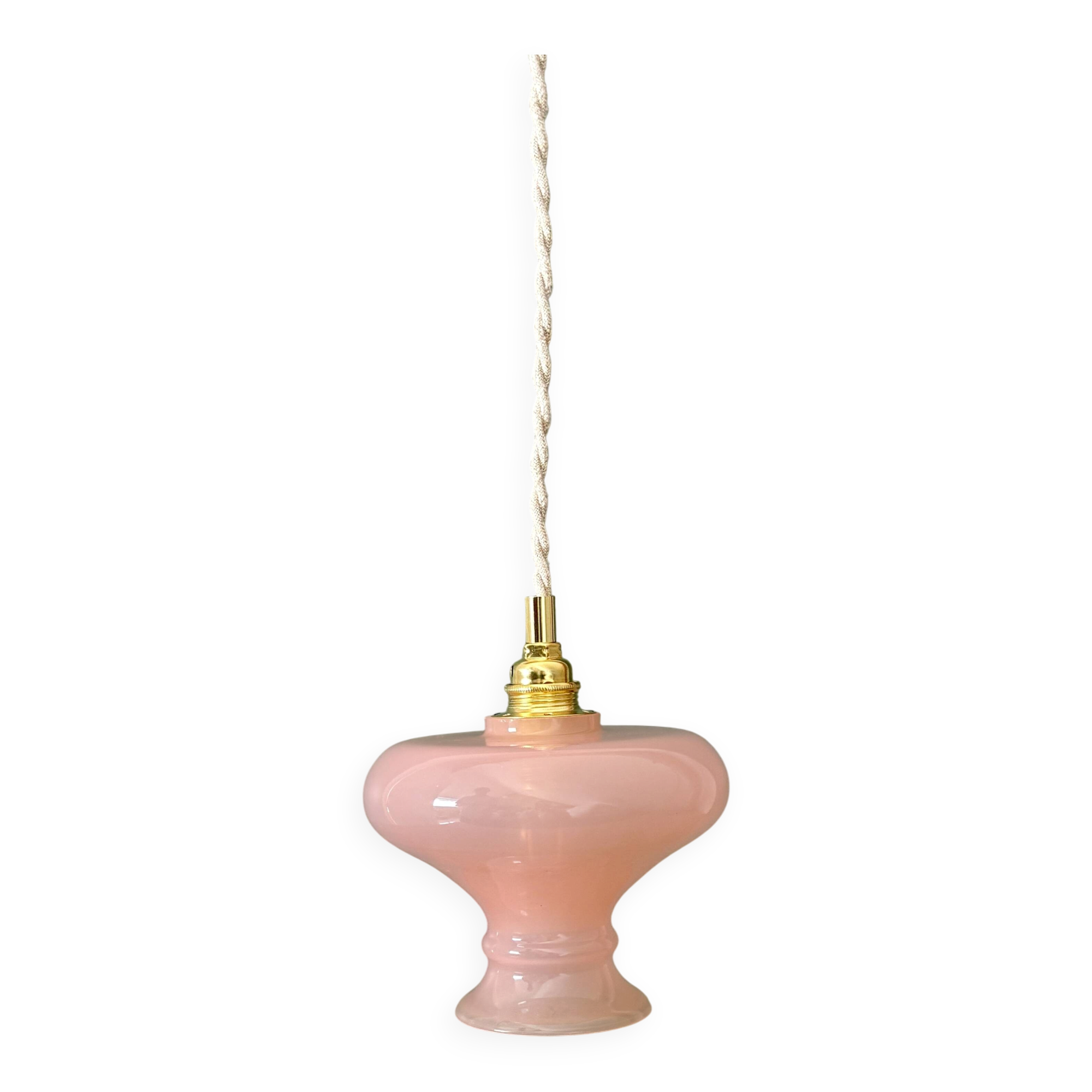 Suspension abat-jour vintage en opaline rose