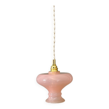 Suspension abat-jour vintage en opaline rose