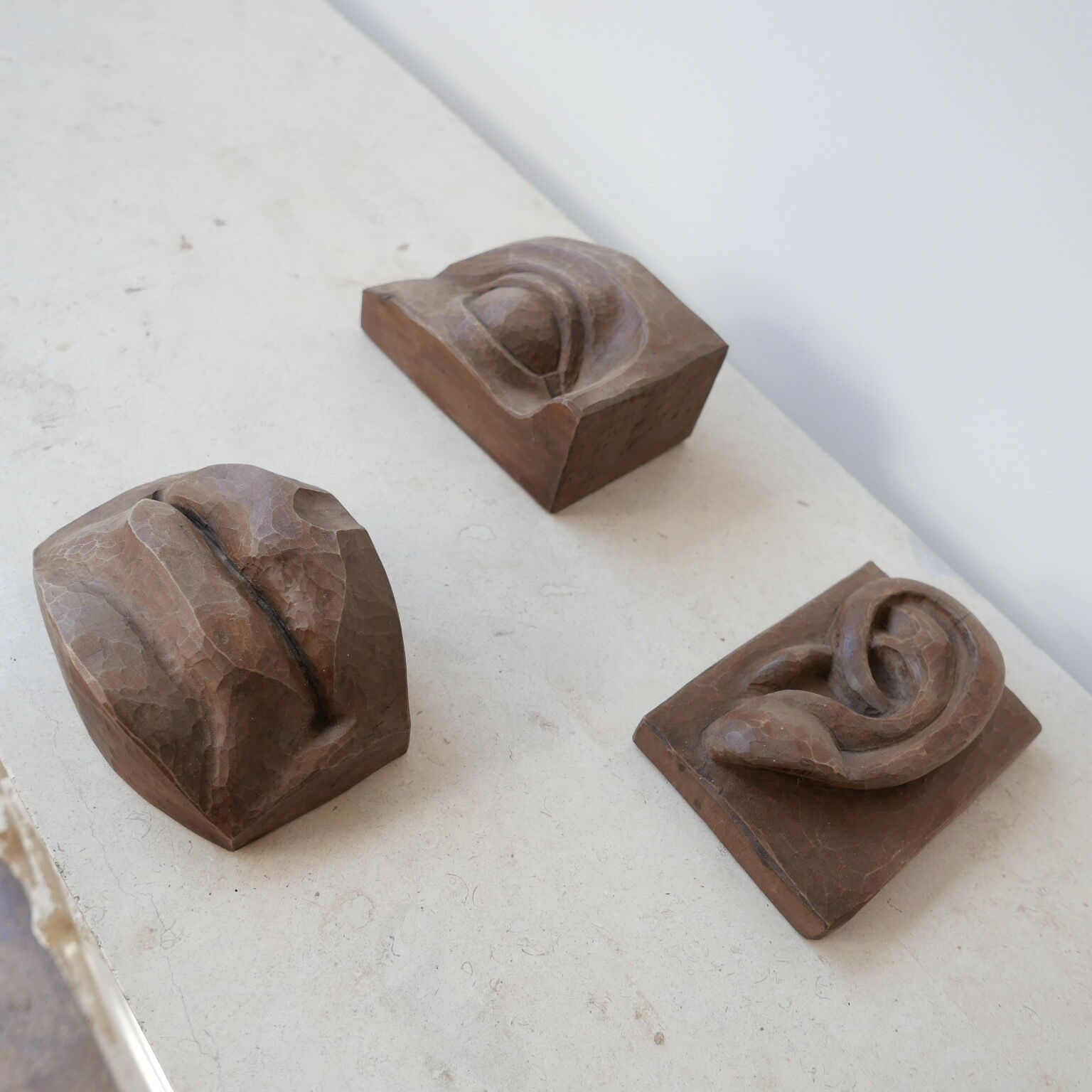 Carved mid-century wooden abstract face artwork sculpture