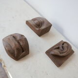 Carved mid-century wooden abstract face artwork sculpture