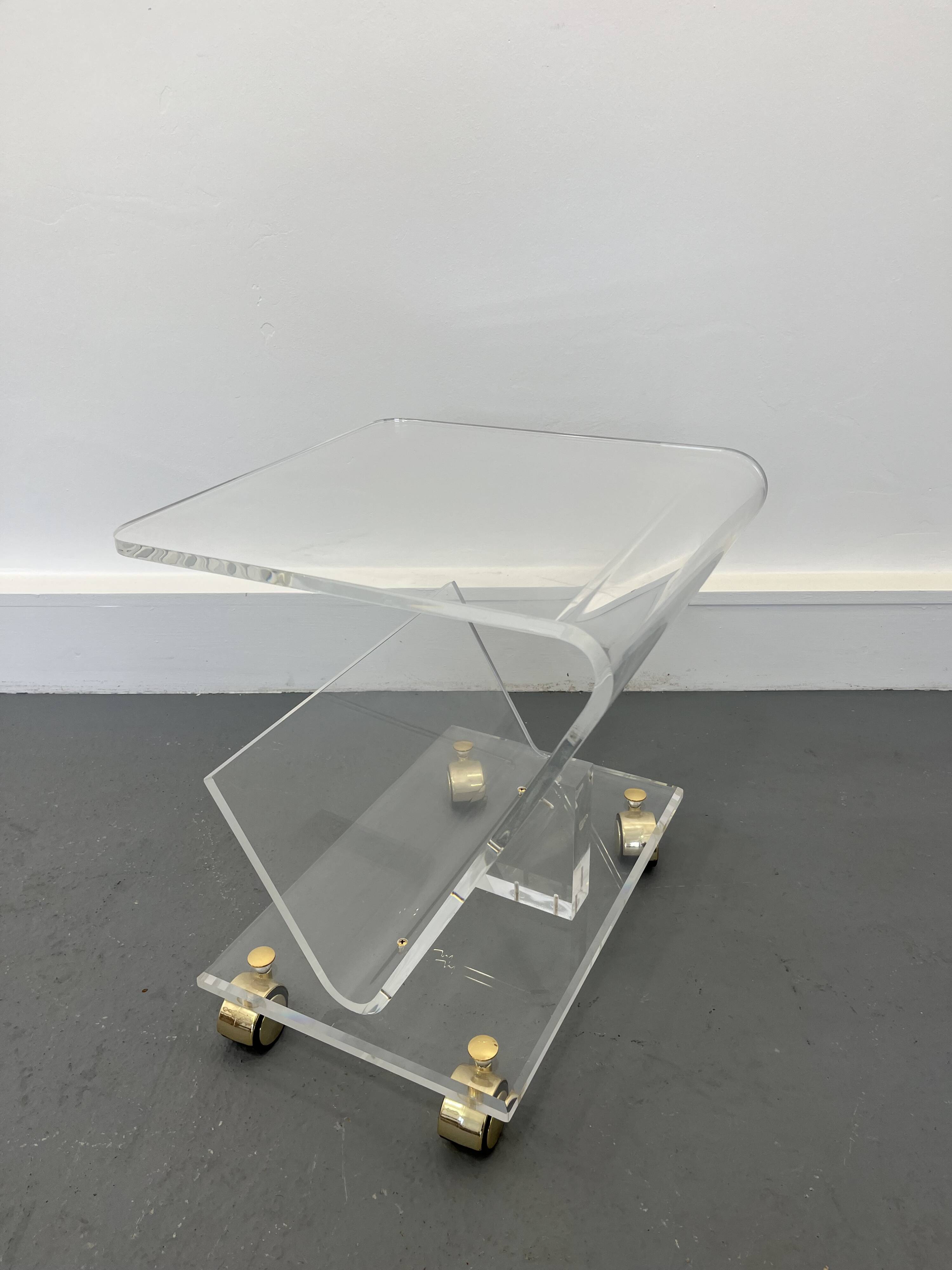 Vintage Acrylic Magazine Rack with Gold / Brass details, Plexiglas