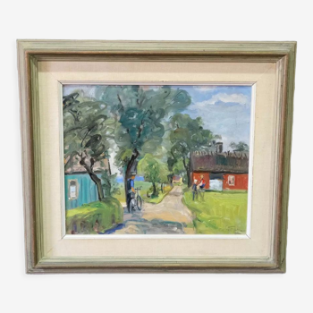 Carin Tham (1888-1967), Scandinavian Modern Landscape, 1942, Oil on Panel, Framed