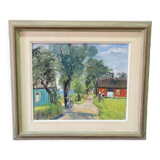 Carin Tham (1888-1967), Scandinavian Modern Landscape, 1942, Oil on Panel, Framed