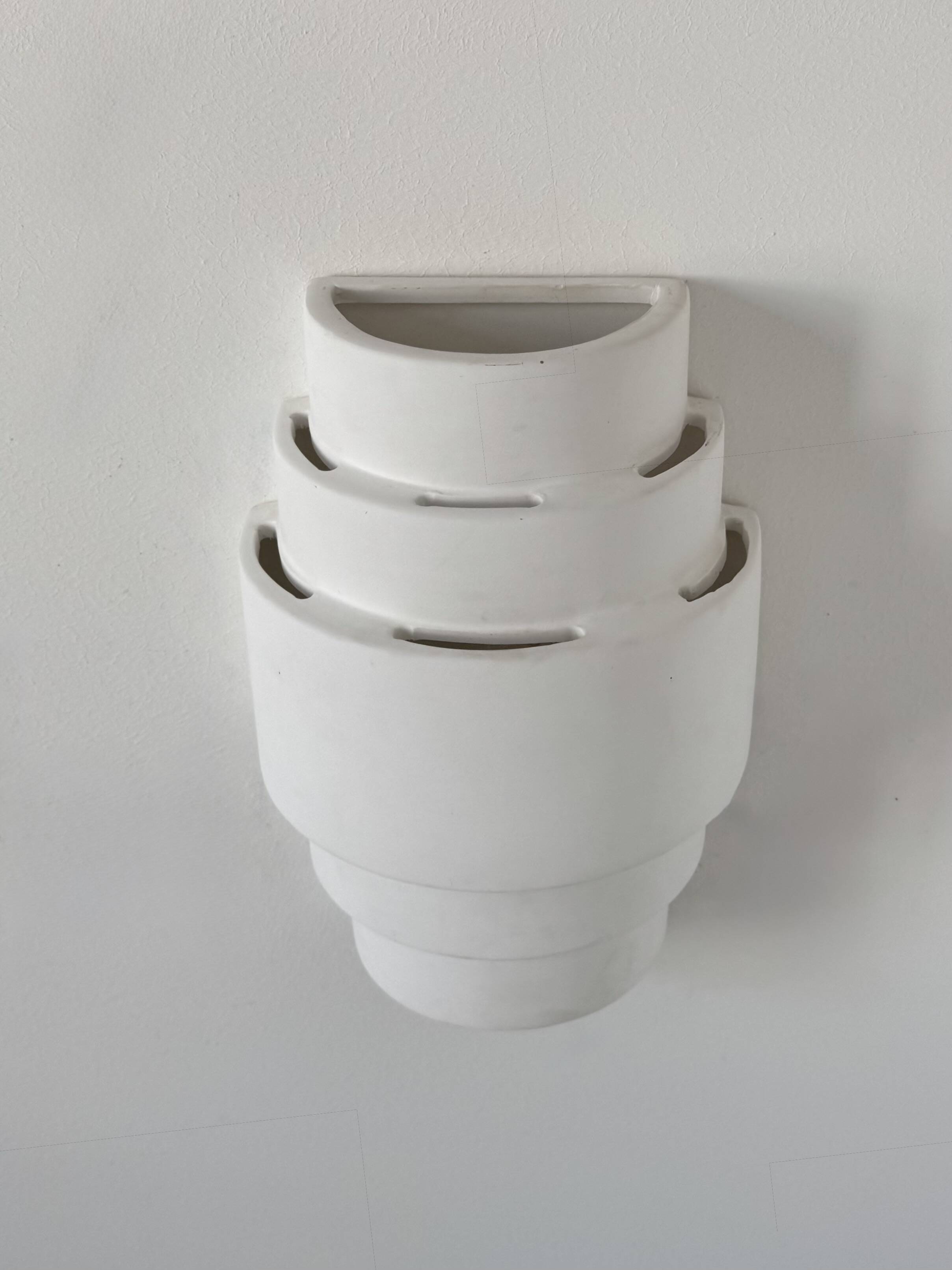 Pair of vintage plaster wall lights, matte white, France, 1980.