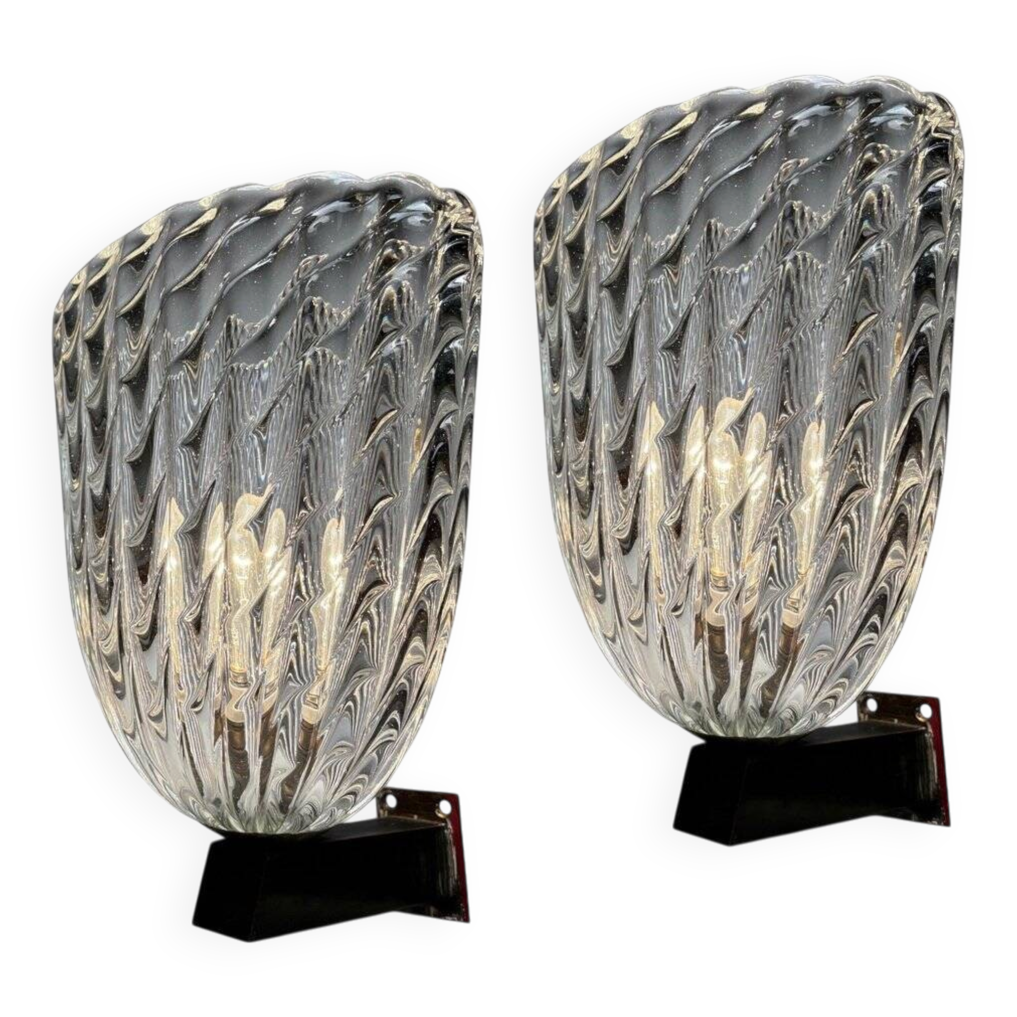 Large Wall Lamps attributed to Ercole Barovier & Toso, Italy, 1940s, Set of 2