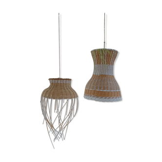 Duo of rattan hanging lamps