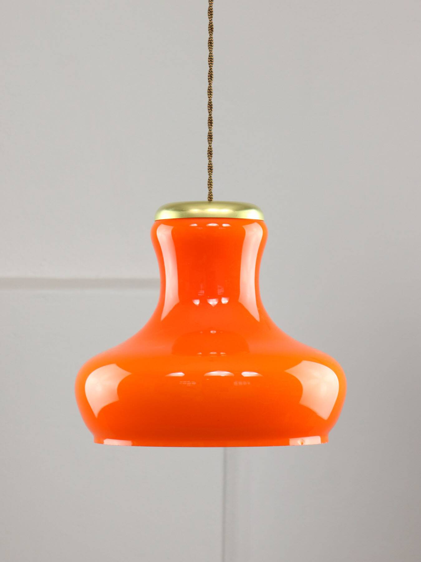 Mid-Century Modern Italian Orange Glass and Brass Pendant Lamp