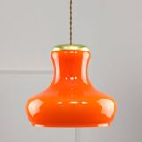 Mid-Century Modern Italian Orange Glass and Brass Pendant Lamp