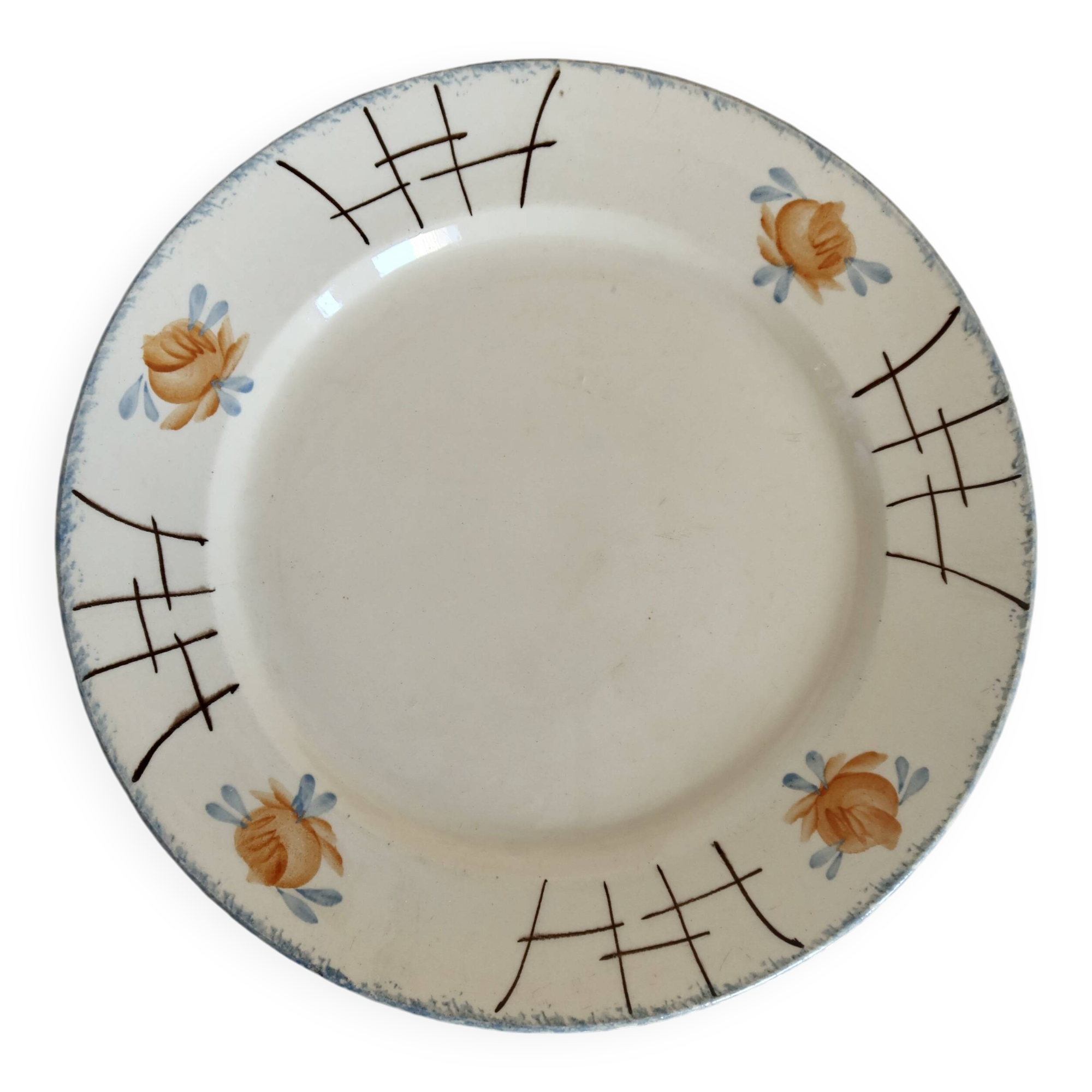 Vintage Round Earthenware Serving Dish - Delicate Floral Decor