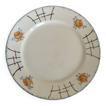 Plat de service rond vintage en faïence - Délicat décor floral