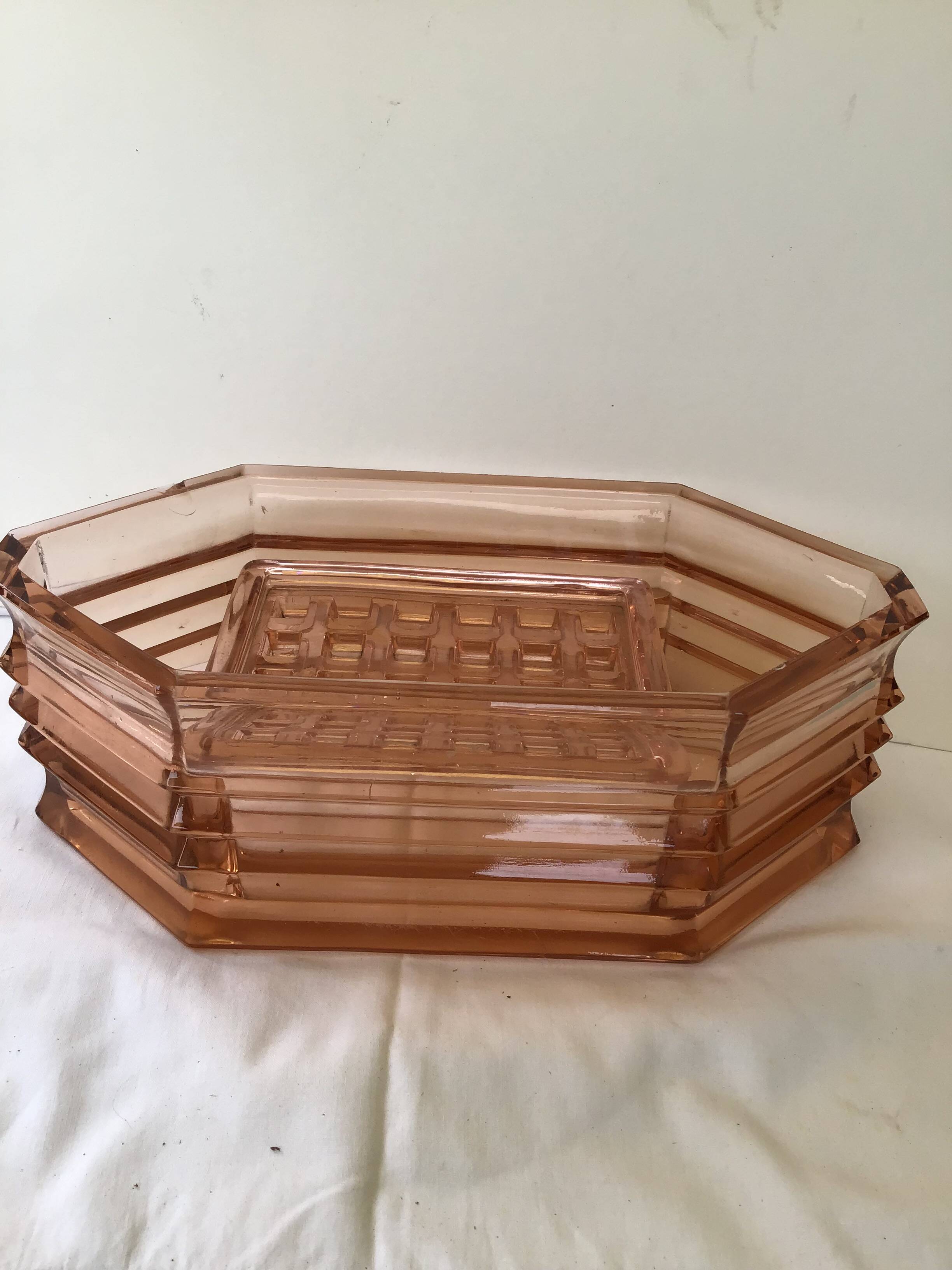 Art deco flower spike vase in thick pink glass