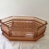 Art deco flower spike vase in thick pink glass