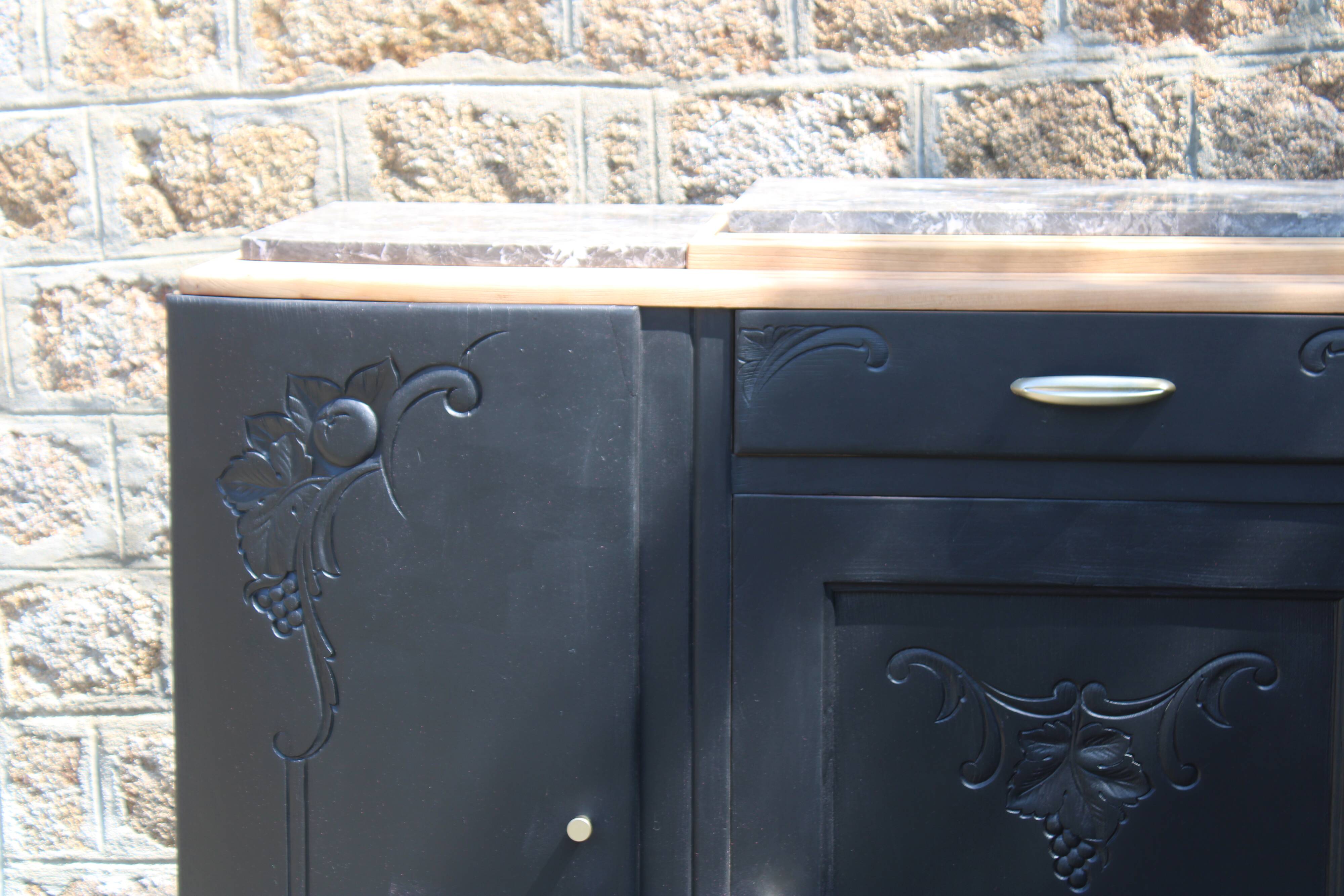 Art Deco buffet with 3 doors in black – Original marble