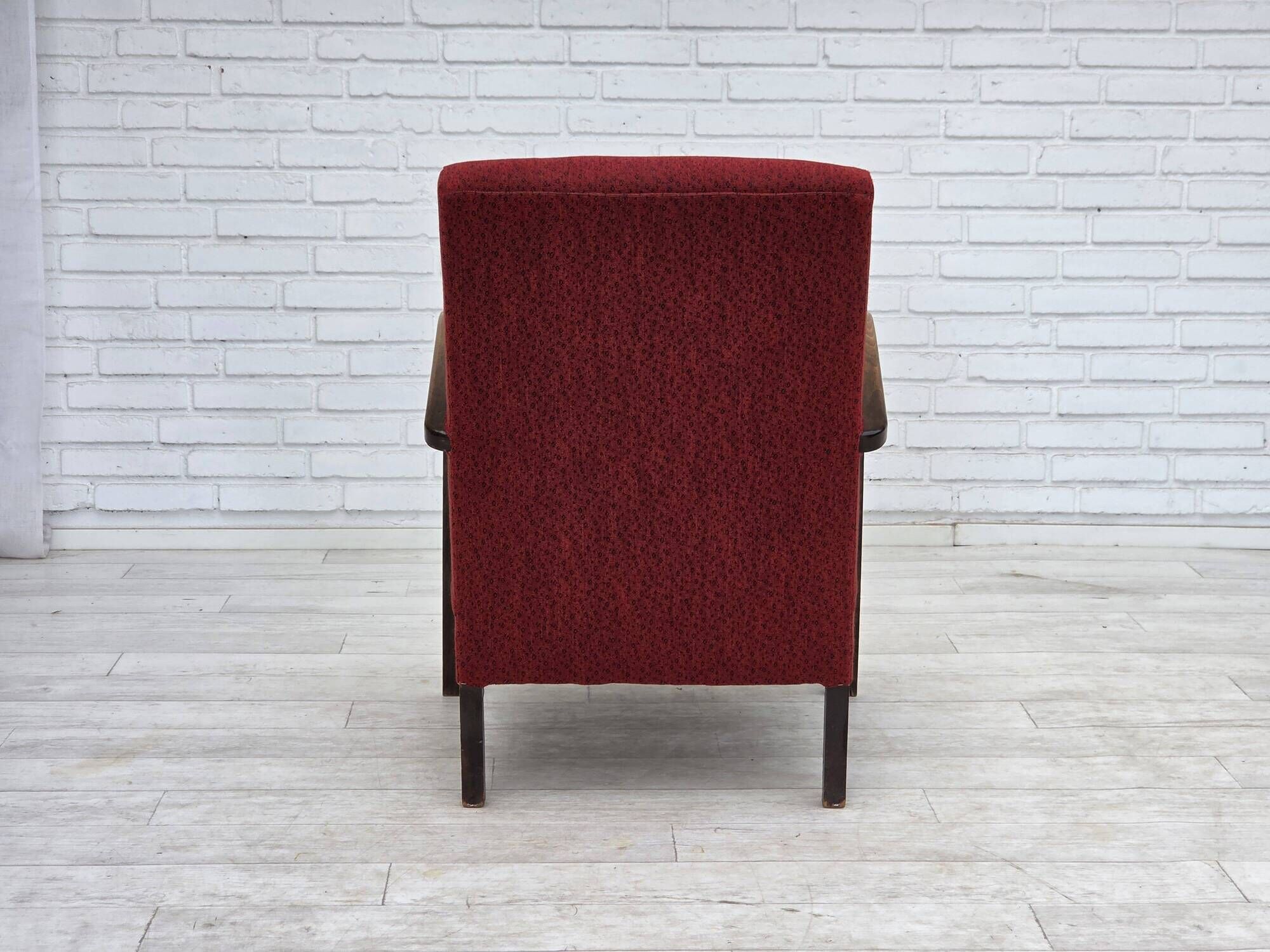 1950s, Danish art deco armchair, original red furniture wool, beech wood.
