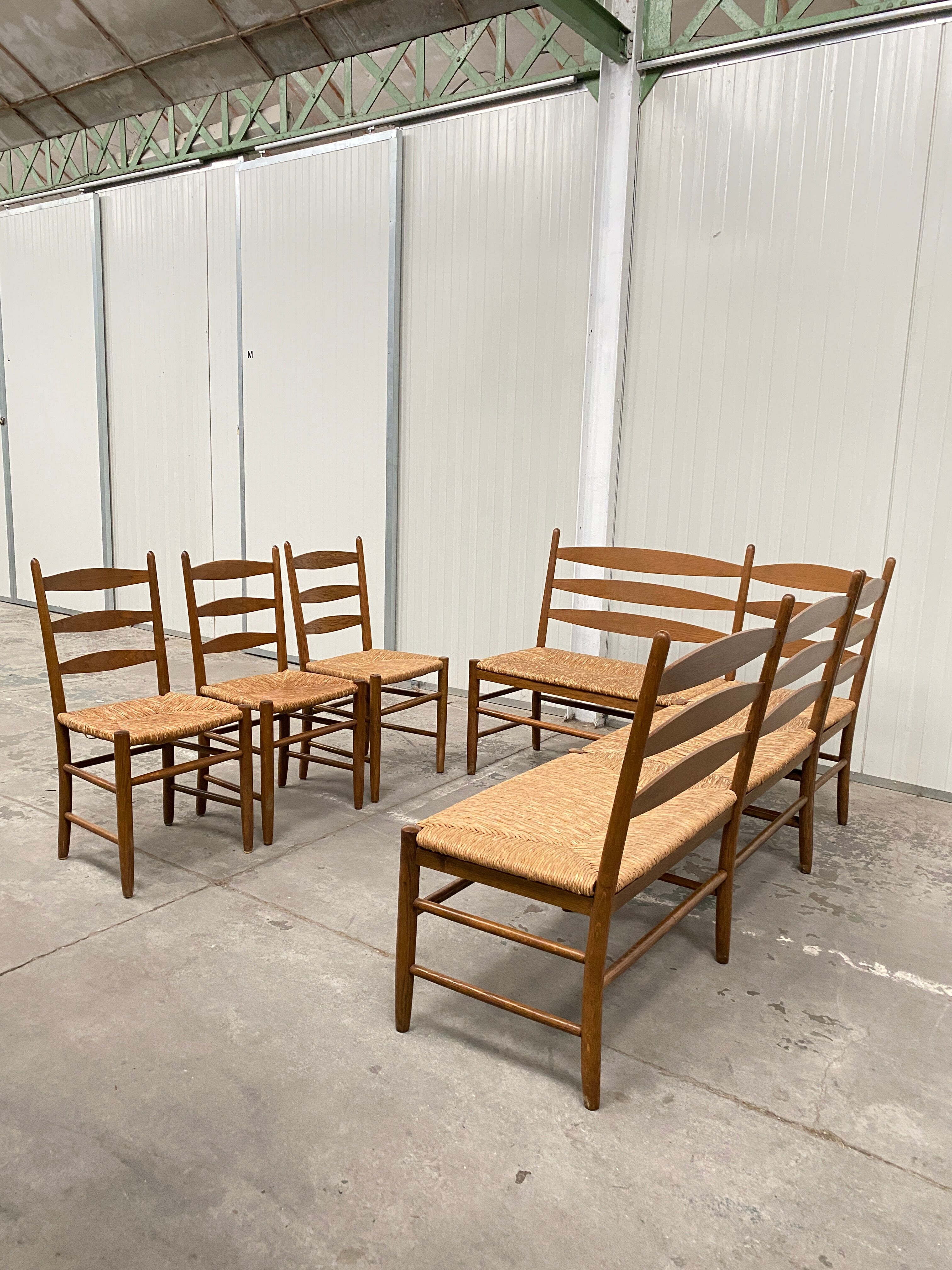 Oak and wicker dining set, 1960s