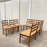 Oak and wicker dining set, 1960s