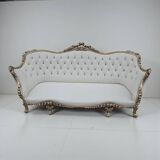 Louis XV salon in white and gold with tufting - Handmade in beech wood.