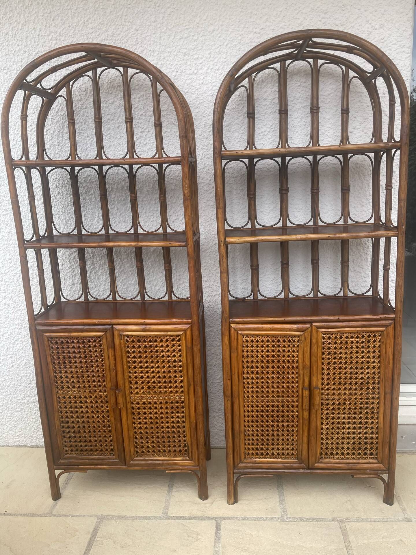 Vintage rattan libraries