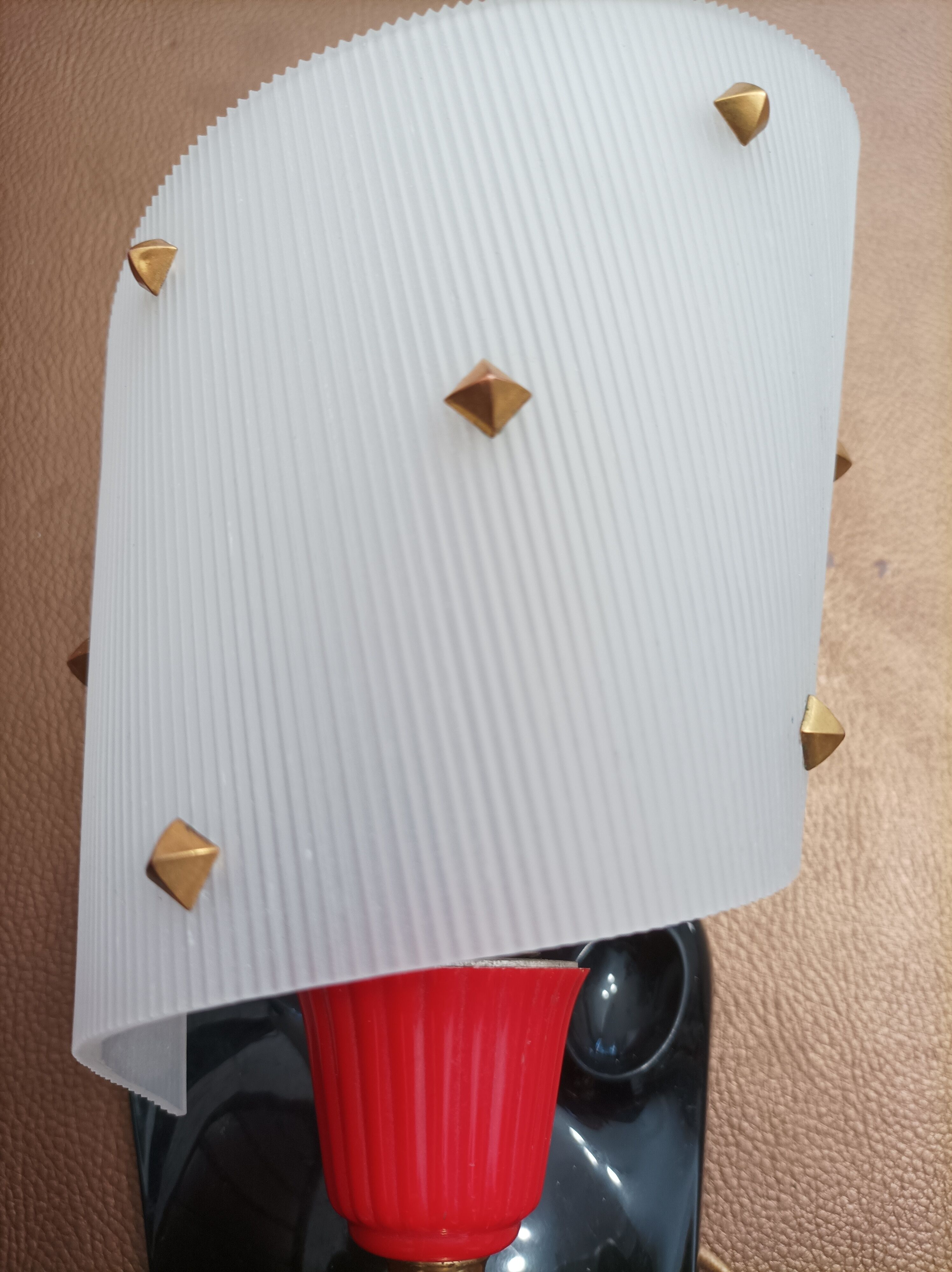 Pair of vintage wall lights Rockabilly 1950s brass, black and red