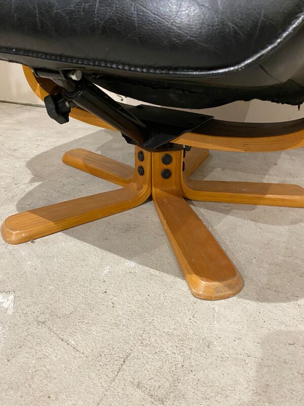Fauteuil relax scandinave cuir noir