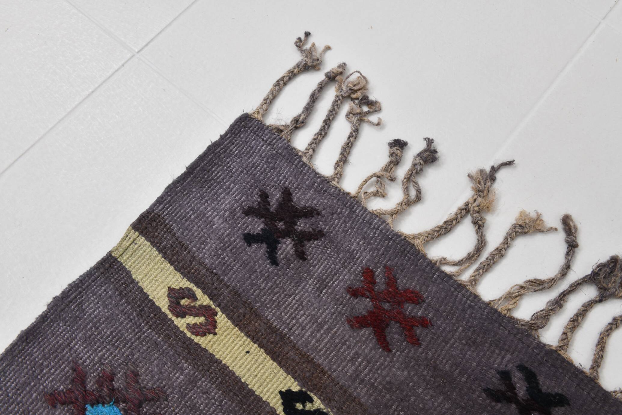 Tapis kilim turc gris 2x8 pour couloir, 56x244 cm