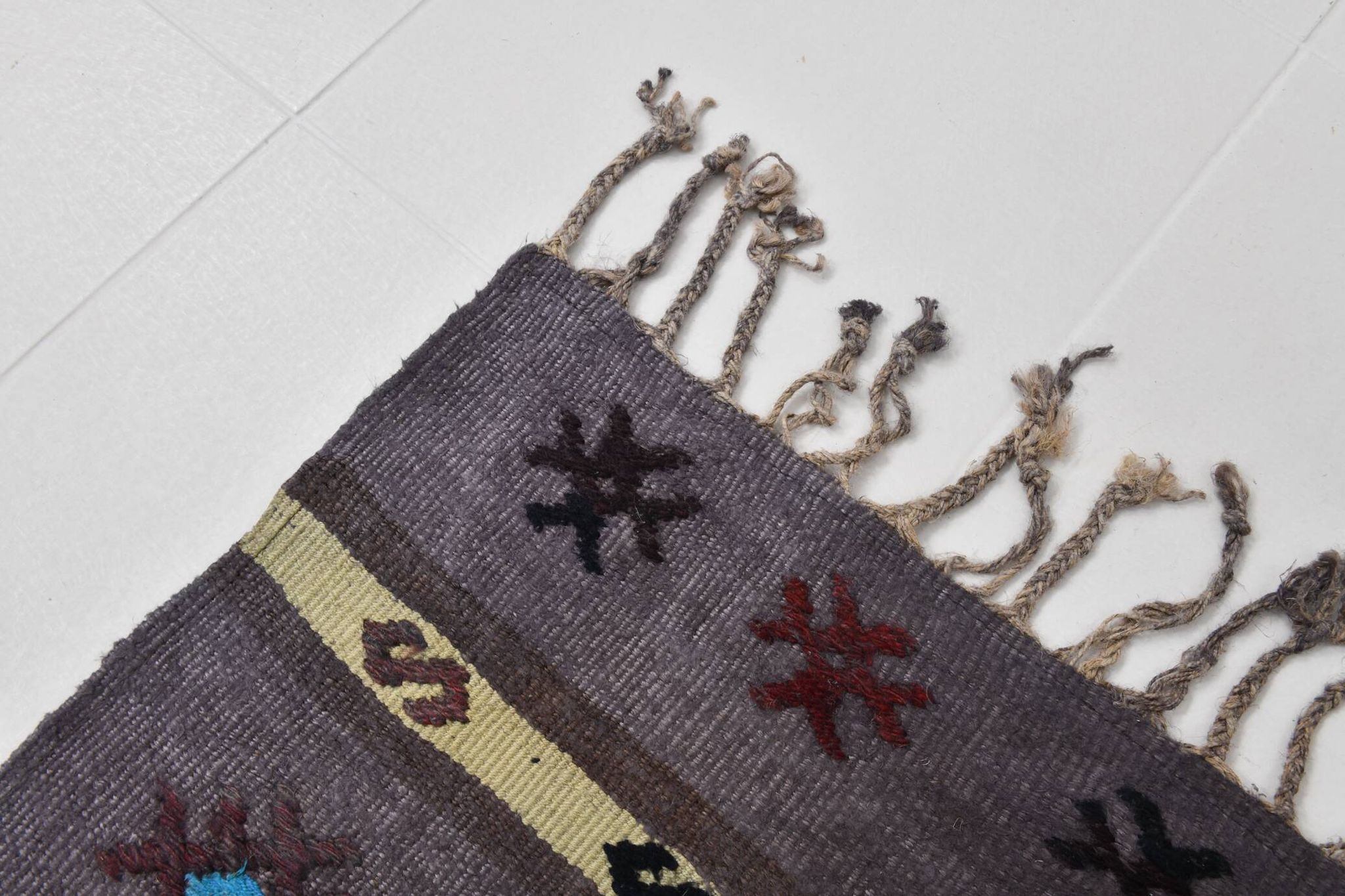 2x8 Grey Turkish Kilim Rug For Hallway, 56x244 Cm