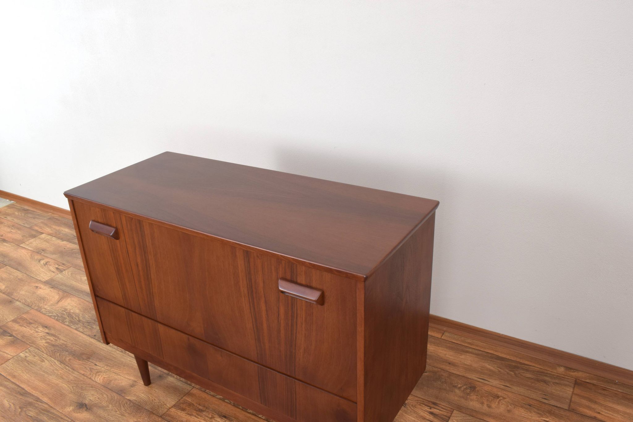Mid-Century Pair of Polish Armchairs and Walnut Cabinet, 1960s, Set of 3.
