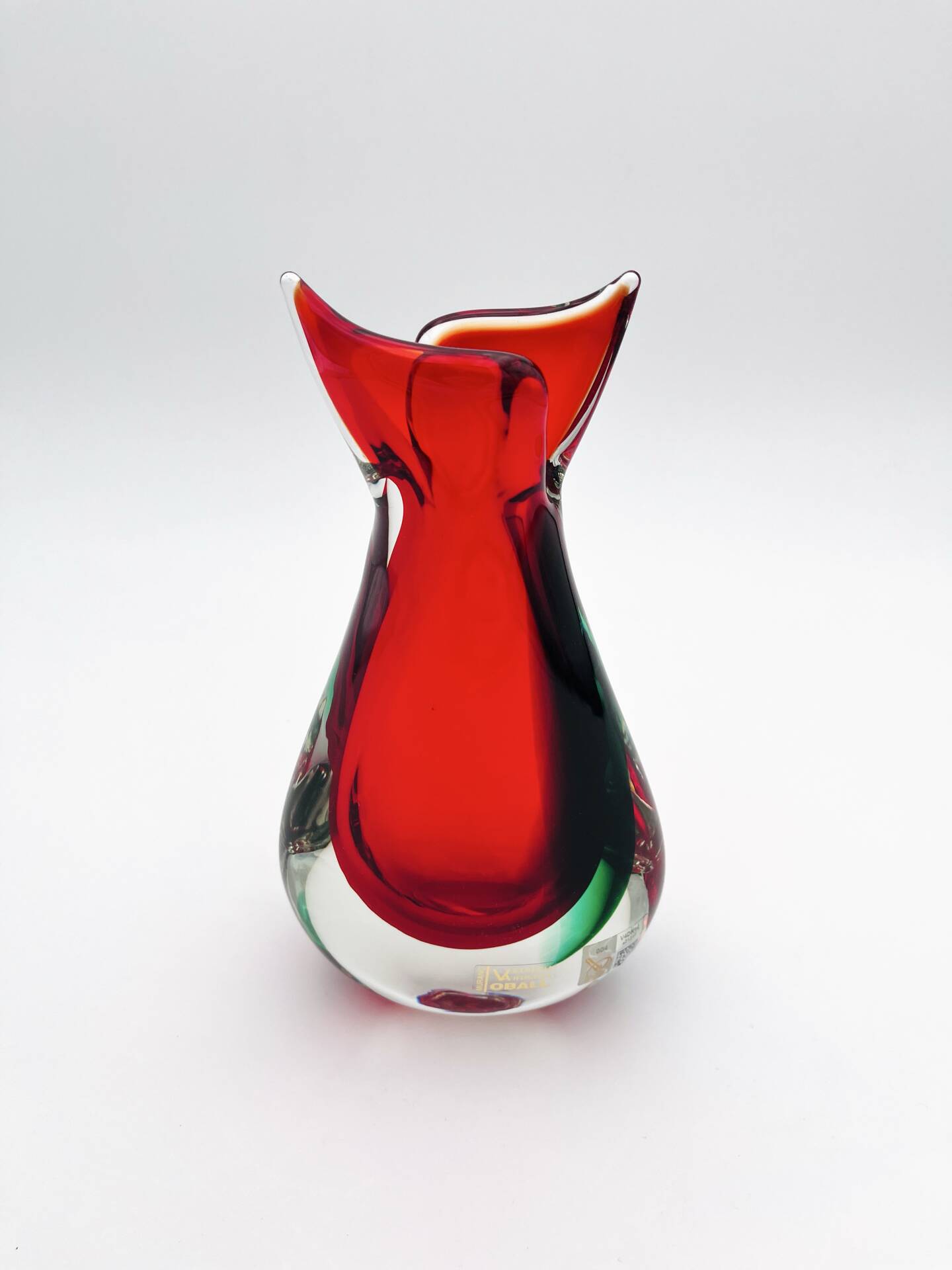 Vase sculpture murano michele onesto oball sommerso rouge vert 23.5cm