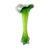 Corolla vase in blown glass, double layer green and white