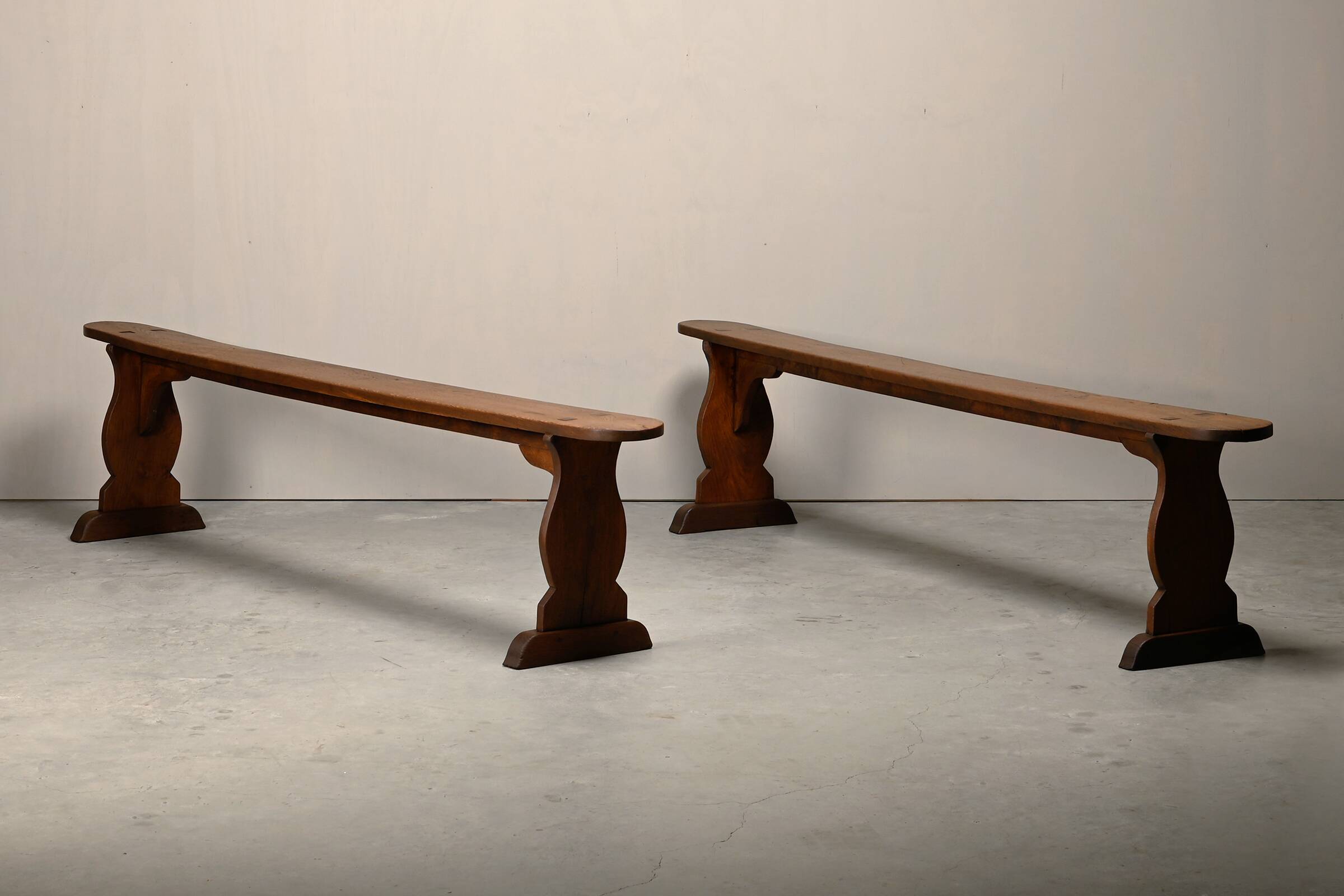 Antique, Primitive and Rustic Farm Benches in solid Oak, France 1920's