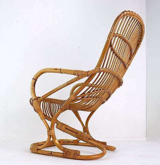 Italian Bamboo Armchair in the style of Tito Agnoli for Bonacina, 1960s
