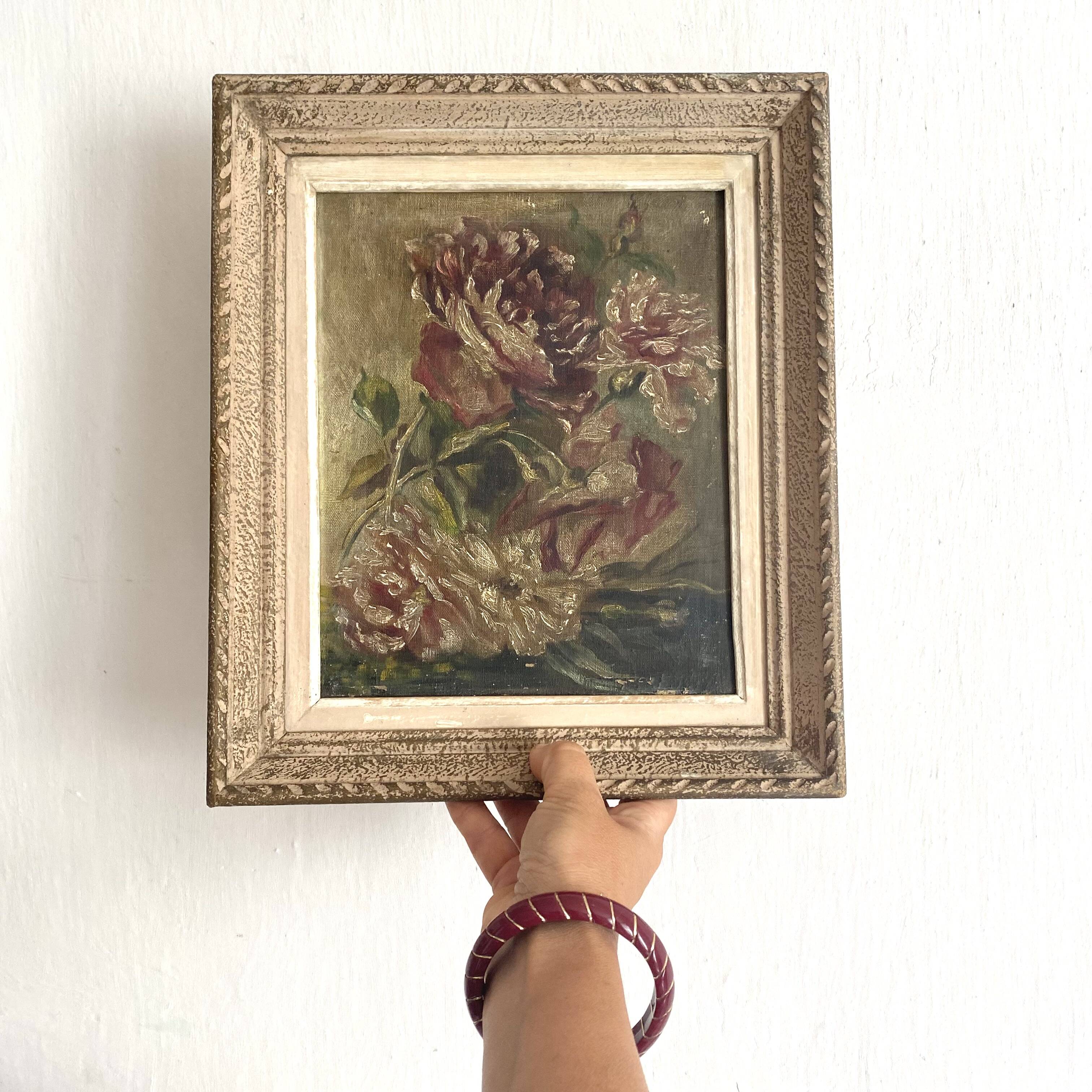 Flower painting, oil on canvas framed