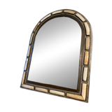 Oriental brass and bone mirror